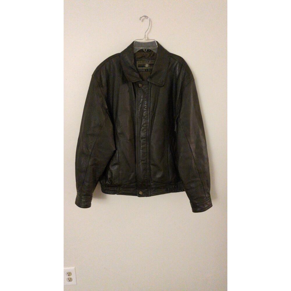 Vintage Mens Dark Brown Genuine Leather Bomber Jacket Members Only Large, Zip Up